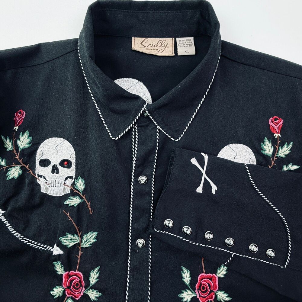 Scully Skull Rose Rockabilly Western Shirt XXL